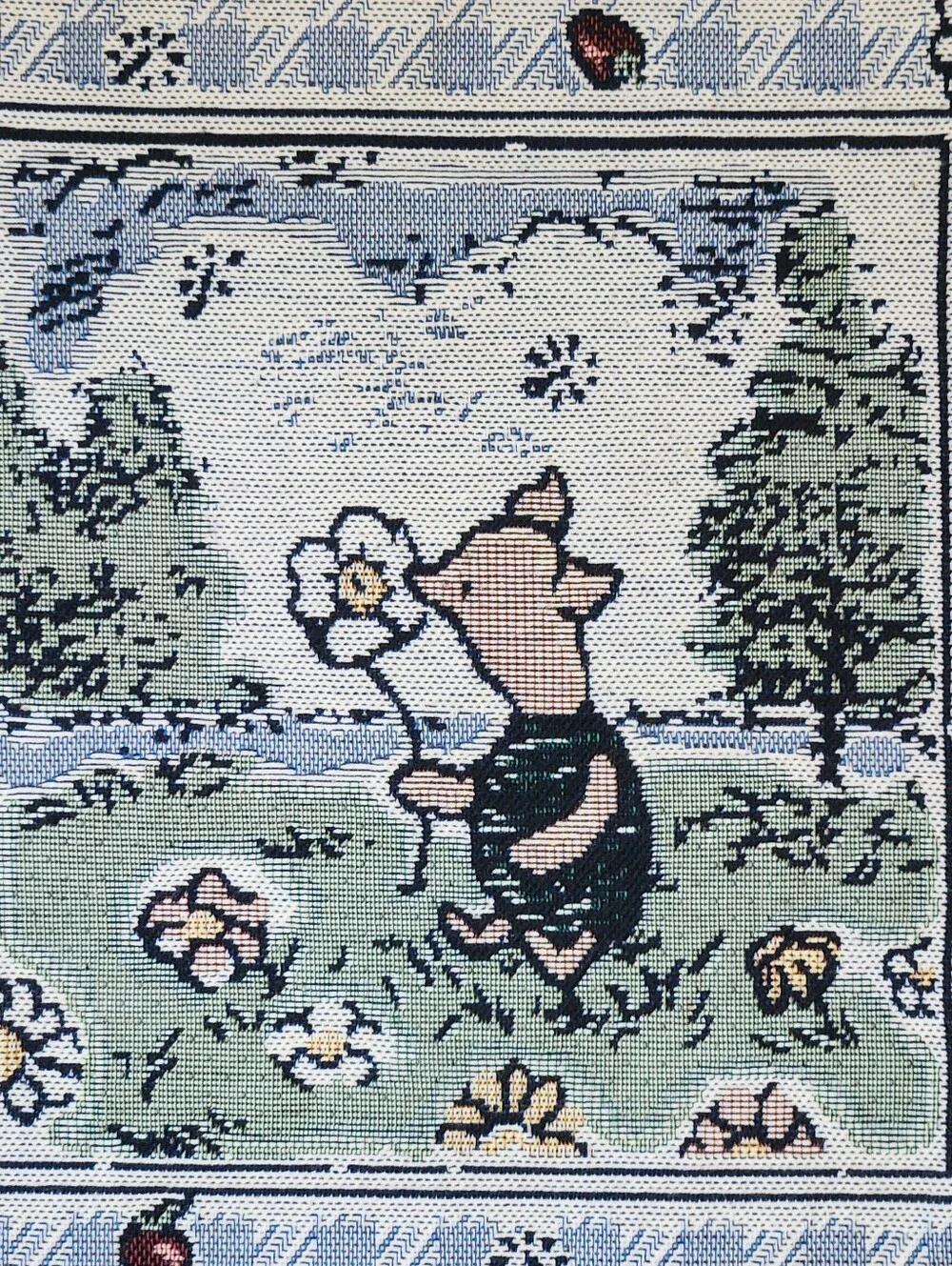 Vintage 90s Disney Winnie the Pooh Daisy Chains Woven Tapestry 27×27